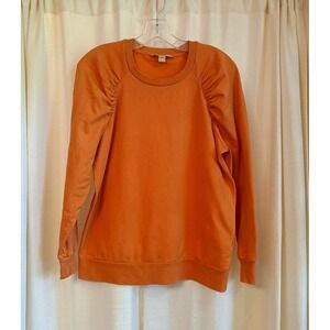 Michael Kors Women's Size M‎ Nectarine Orange Ruffle Shoulder Long Sleeve Top